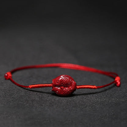 Mythstone Handmade Plum Blossom Four Leaf Clover PiXiu Lotus Koi Fish Cinnabar Blessing Braid Bracelet