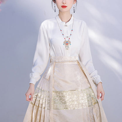 Mythstone Chinese Hanfu Beige Elephant Printed Horse Face Skirt Mamianqun