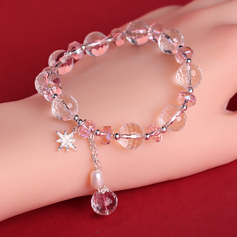 Pulsera con dije de estrella protectora de cristal blanco y rosa Mythstone