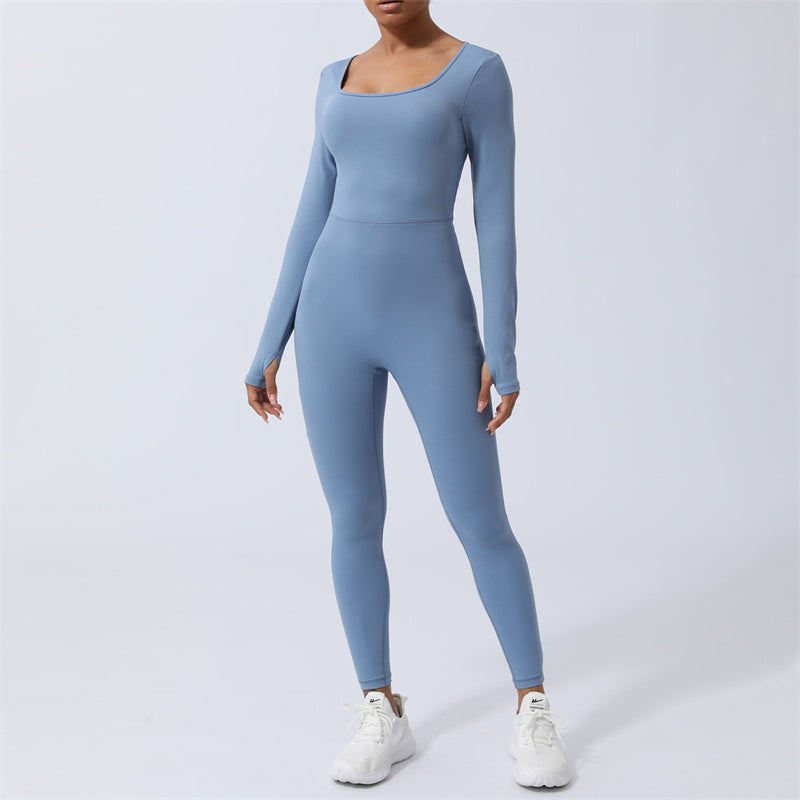 Mythstone Women Long Sleeve Backless Jumpsuit Sports Fitness Yoga Bodysuit