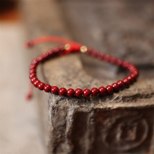 Mythstone Natural Cinnabar Blessing Red String Braided Bracelet Anklet