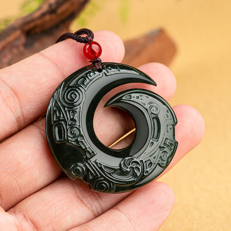 Mythstone One's Luck Improves Design Patern Natural Hetian Cyan Jade Success Necklace Pendant