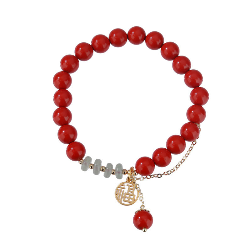 Mythstone Cinnabar Auspicious Fu Character Jade Calm Bracelet