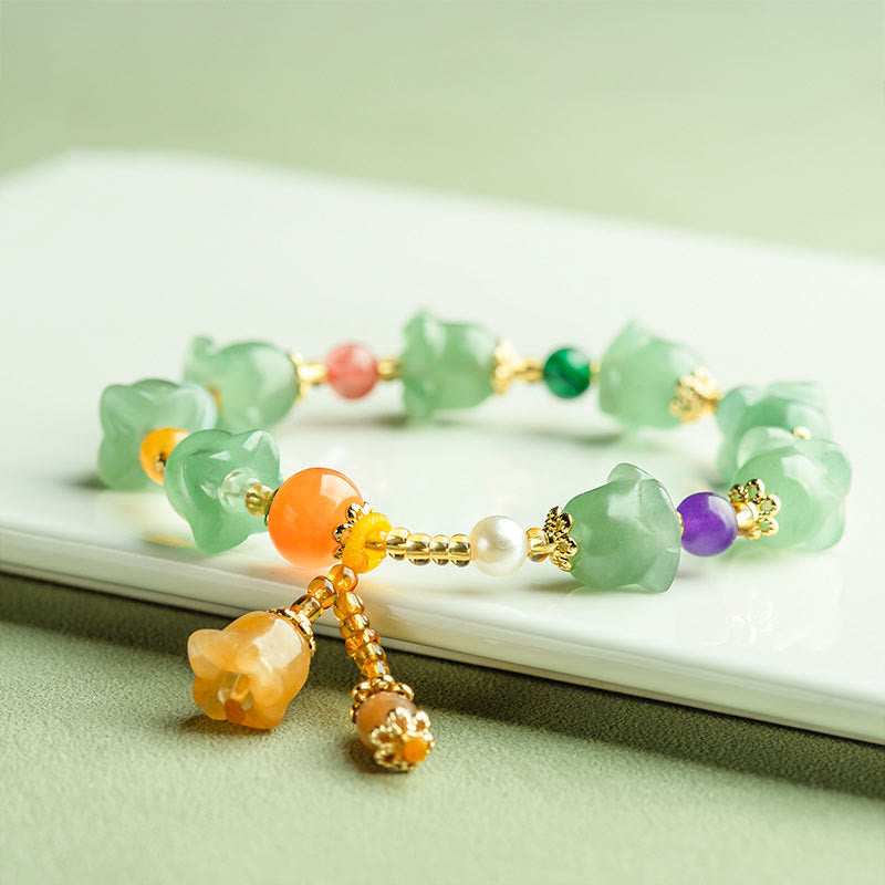 Mythstone Green Aventurine Magnolia Flower Luck Bracelet