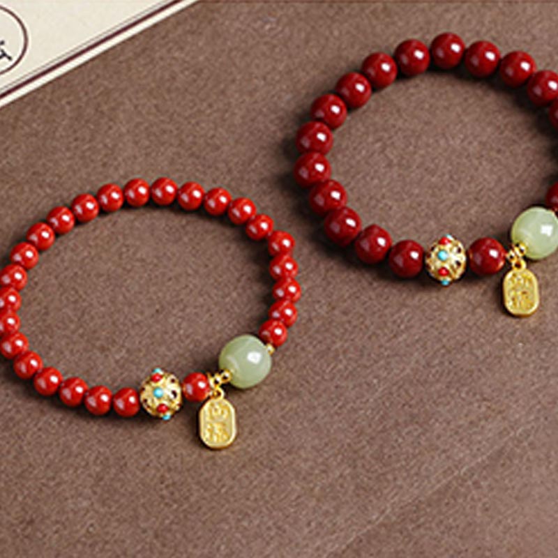 Mythstone Cinnabar Green Aventurine Fortune Protection Charm Bracelet