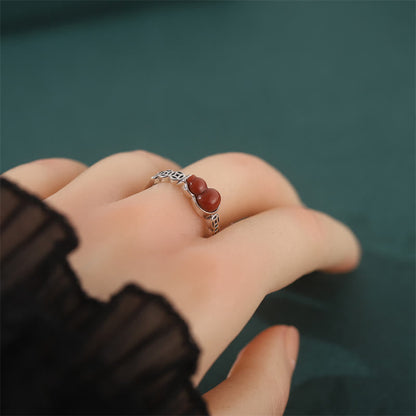 Mythstone 925 Sterling Silver Red Agate Gourd Copper Coin Self-acceptance Ring