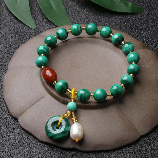 Mytthstone Natural Malachite Red Agate Bead Protection Charm Bracelet