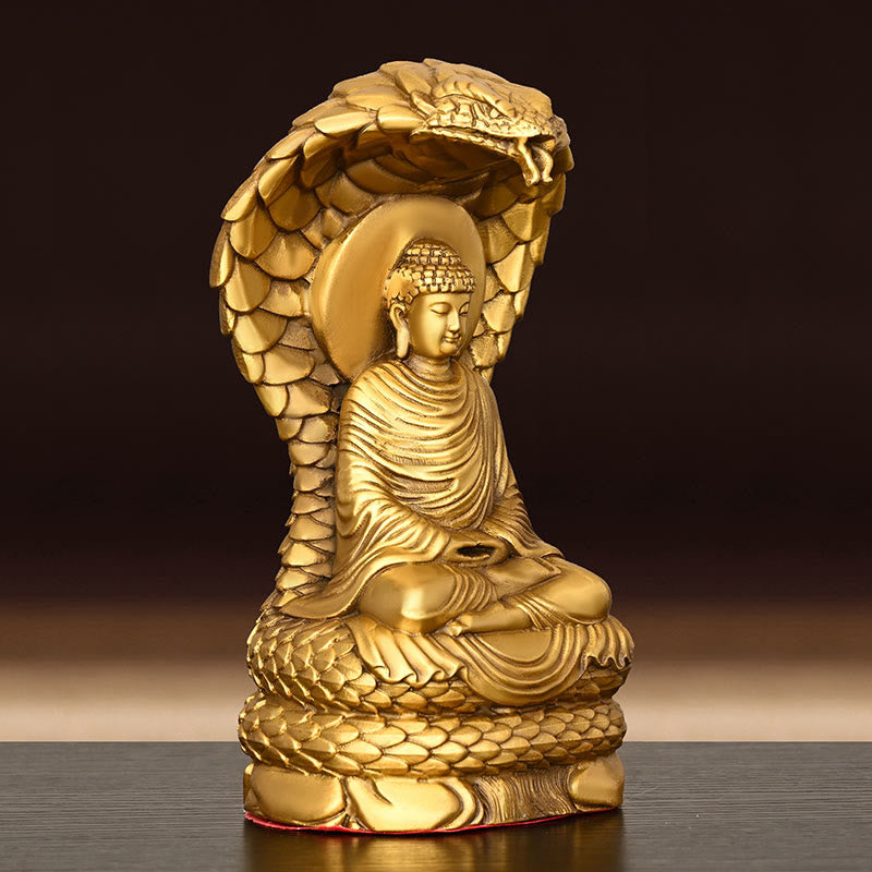 Mythstone Buddha Shakyamuni Snake Figurine Serenity Copper Statue Home Offering Decoration