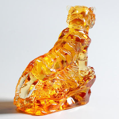 Mythstone Handmade Liuli Crystal Tiger Art Piece Protection Home Decoration