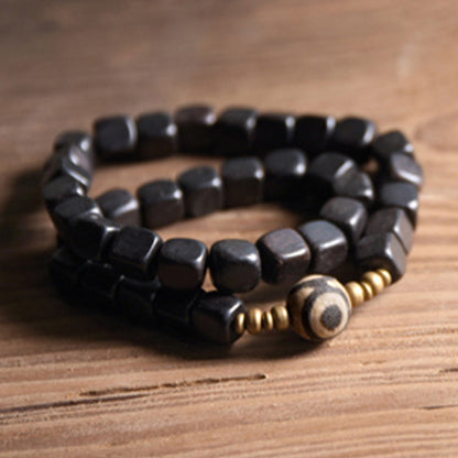 Mythstone Ebony Wood Dzi Bead Copper Peace Couple Bracelet