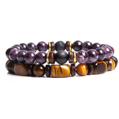 Mythstone 2PCS Healing Crystal Emperor Stone Tiger Eye Bead Bracelet