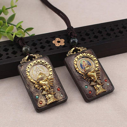 Mythstone Ebony Wood Elephant God of Fortune Buddha Blessing Necklace String Pendant