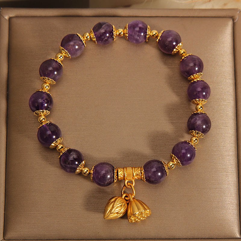 Mythstone Natural Amethyst Lotus Healing Spiritual Bracelet