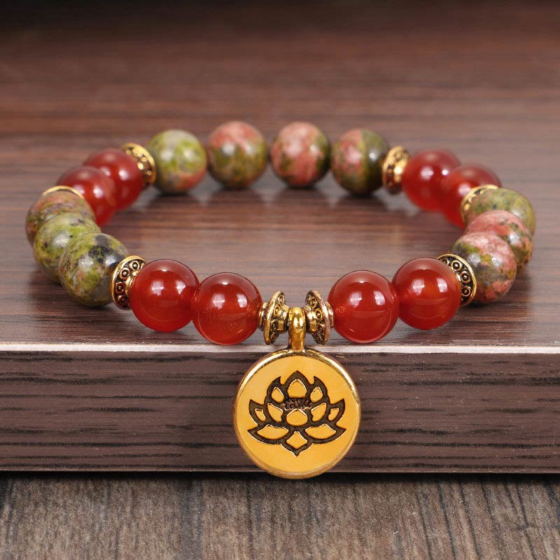 Mythstone Tibetan Picture Jasper Positive Lotus Bracelet Set