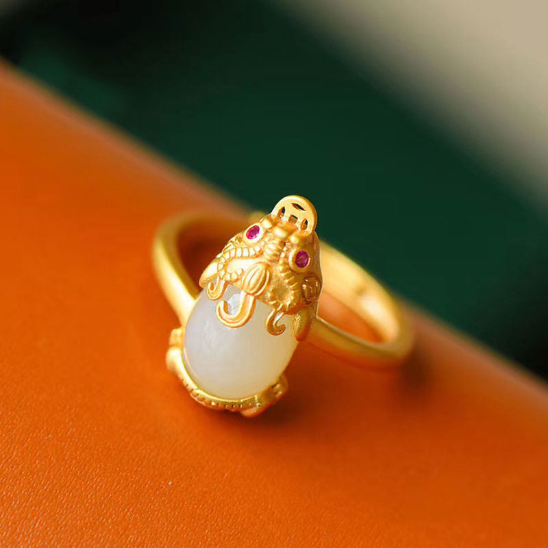 Mythstone 18k Gold-plated Pixiu Jade Wealth Ring