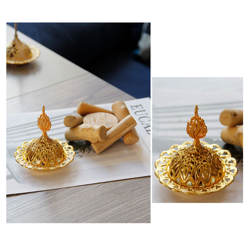 Mythstone Gold Alloy Healing Mini Incense Burner With Wooden Coaster Home Decor