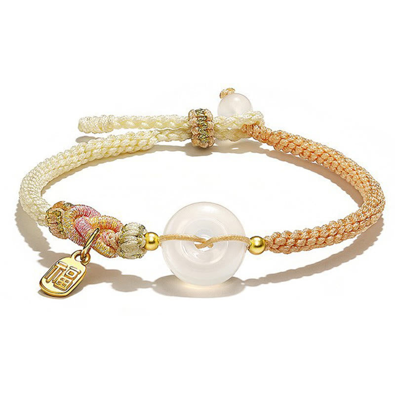 Pulsera tejida hecha a mano con ágata blanca y hebilla de paz que brinda protección, suerte y felicidad 