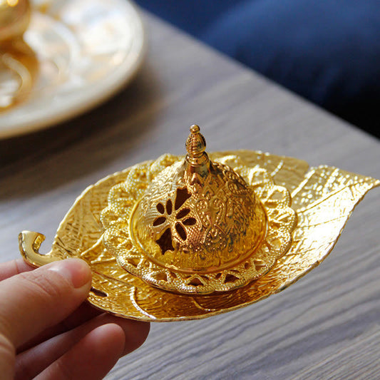 Mythstone Tibetan Gold Mini Leaf Coaster Meditation Incense Burner