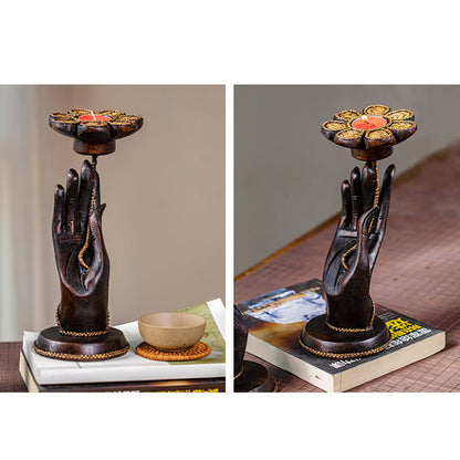 Candelabro de madera con diseño de mano de Mythstone, candelabro decorativo para el hogar