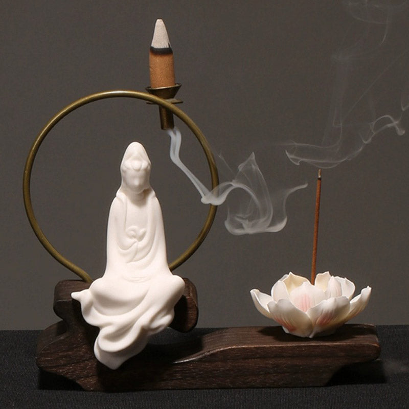 Mythstone Ceramic Lotus Healing Meditation Incense Burner Decoration