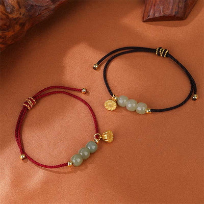 Mythstone Handmade Hetian Jade Bead Lotus Pod Prosperity Luck Braided Bracelet