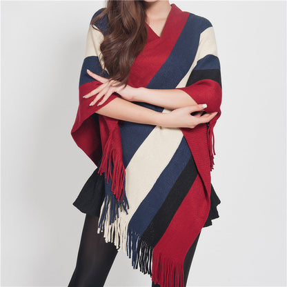 Mythstone Tibetan Colorful Striped Design Shawl Tassels Pullover Winter Cozy Travel Scarf Wrap