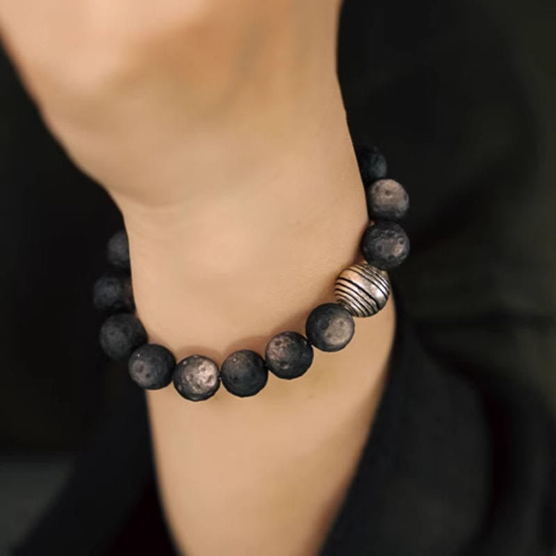 Mythstone Natural Silver Sheen Obsidian Lunar Meteorite Protection Bracelet