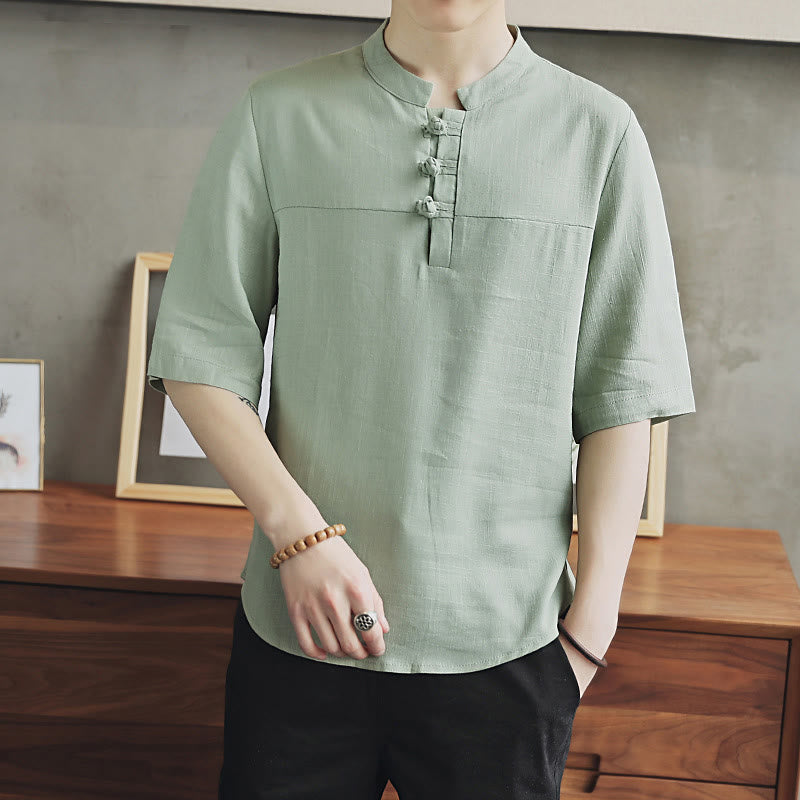 Mythstone Casual Half Sleeve Shirt Cotton Linen Men Clothing