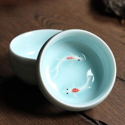 Mythstone Colorful Koi Fish Ceramic Teacup Kung Fu Tea Cup Bowl