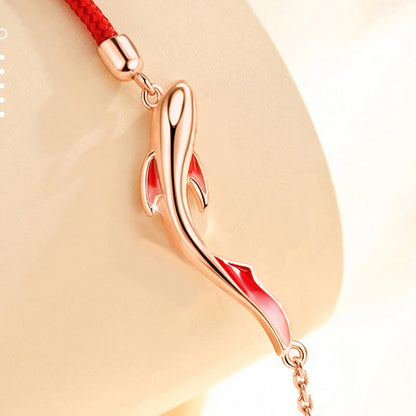 Mythstone 925 Sterling Silver Luck Koi Fish Lotus Star Braided Red String Bracelet