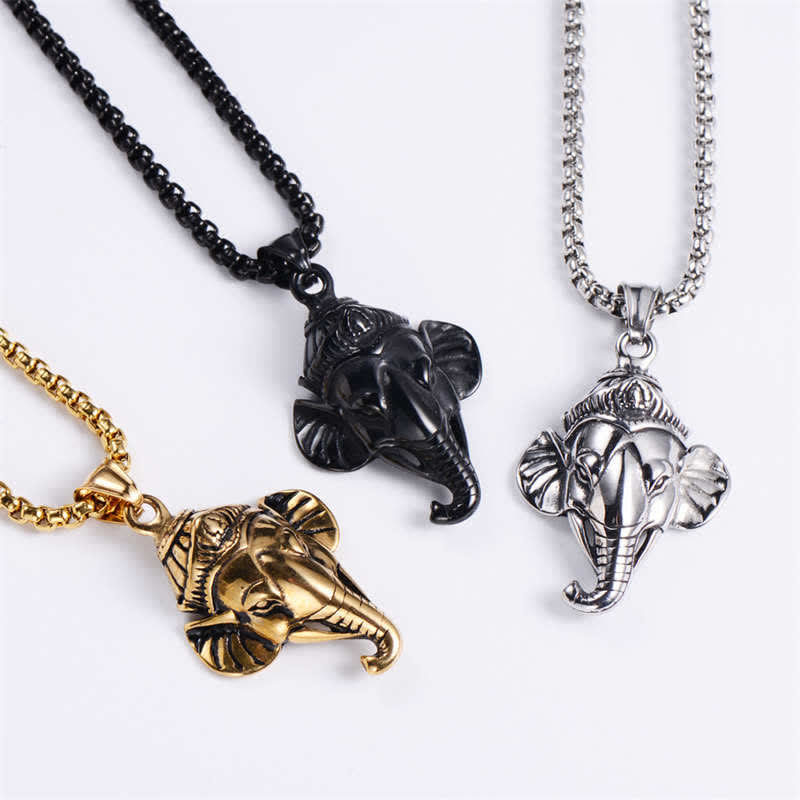 Mythstone Ganesh Ganpati Elephant Titanium Steel Protection Pendant Necklace