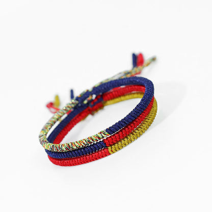 Mythstone Tibet Handmade Multicolor King Kong Knot Faith Protection Braided Two-Color String Bracelet