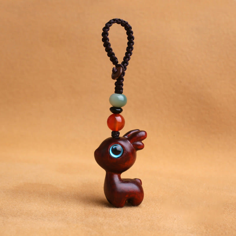 Mythstone Sandalwood Small Leaf Red Sandalwood Ebony Wood Green Sandalwood Lucky Mini Deer Carved Protection Key Chain Phone Hanging Decoration