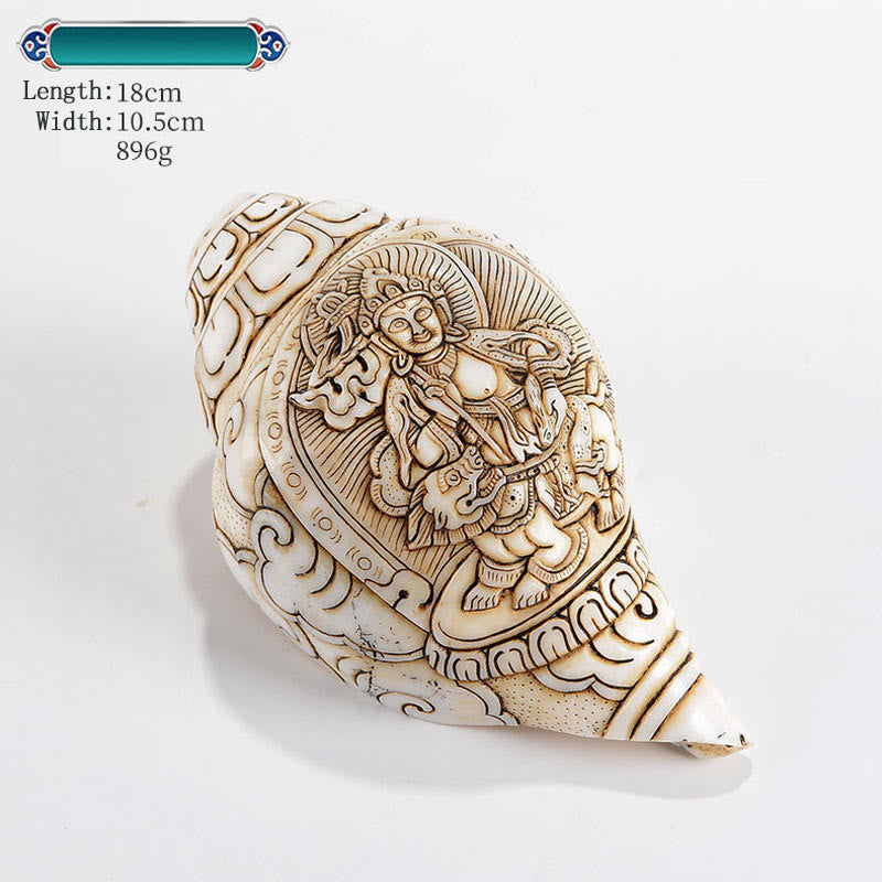 Mythstone Tibetan Handmade Engraved Shankha Buddha Avalokitesvara Conch Shell Wealth Decoration