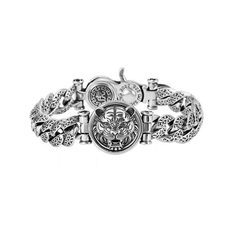 Mythstone Tiger Tang Dynasty Flower Design Engraved Luck Energy Bracelet