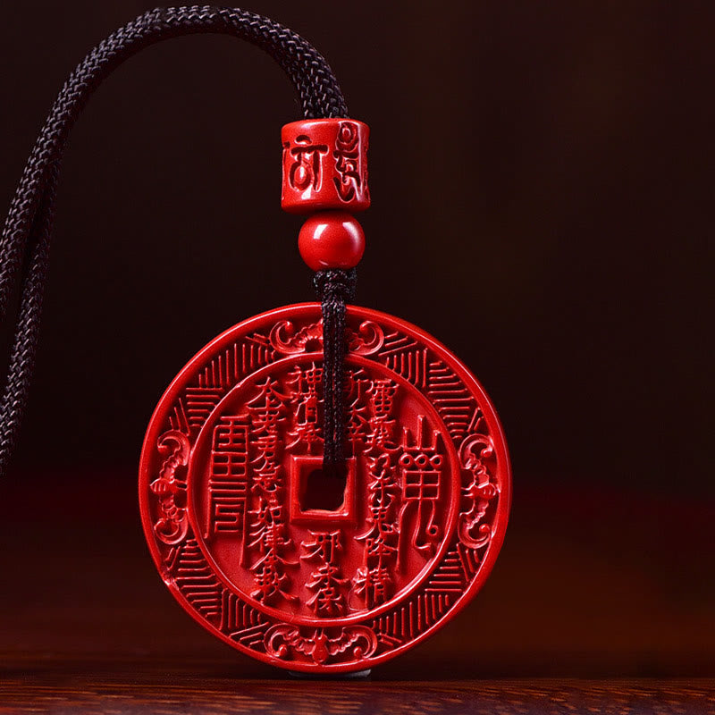 Mythstone Natural Cinnabar Mountain Ghosts Spend Money Bagua Blessing Necklace Pendant Key Chain