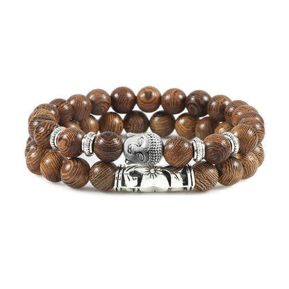 Mythstone 2Pcs Natural Crystal Agate Buddha Protection Bracelet