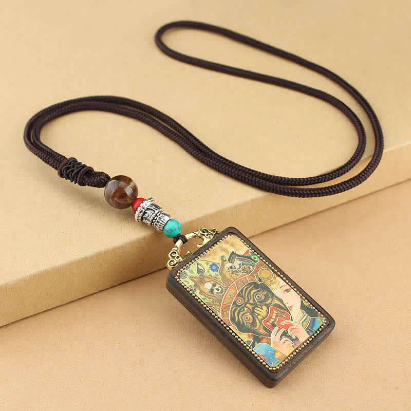 Colgante de collar de ébano con la paz y el dios de la riqueza del Thangka del Tíbet de Mythstone 