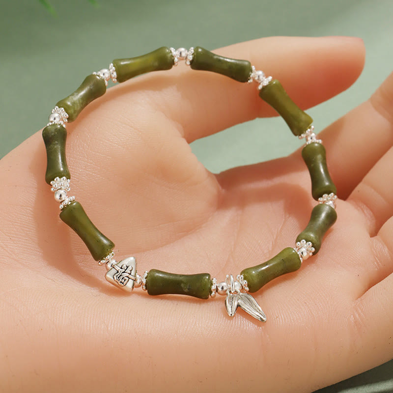 Mythstone Peridot White Jade Strawberry Quartz Green Aventurine Bamboo Fu Character Luck Bracelet