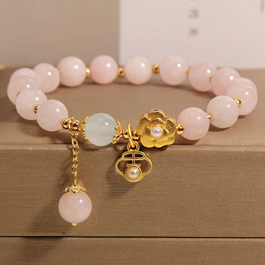 Mythstone Natural Pink Crystal Lucky Flower Warmth Bracelet