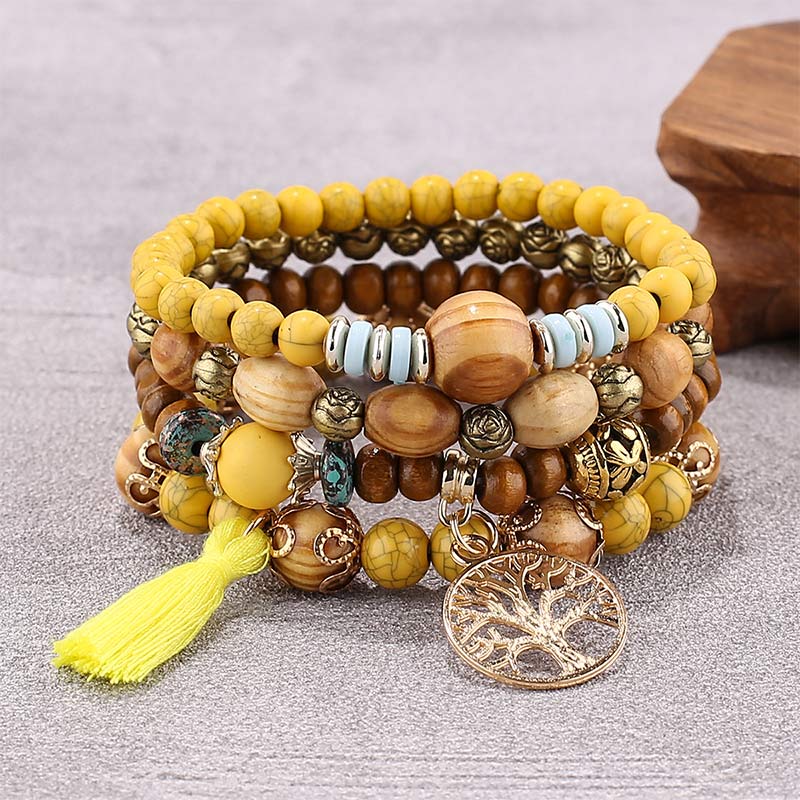 Mythstone Wenge Wood Layered Tree Tassel Healing Bracelet