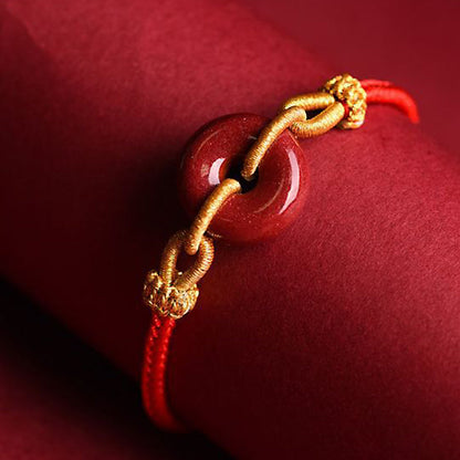 Mythstone Handmade Cinnabar Peace Buckle Blessing Braided Rope Bracelet