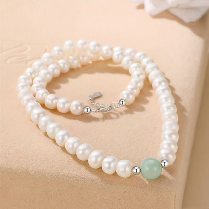 Mythstone 925 Sterling Silver Natural Pearl Jade Healing Necklace Bracelet Earrings With Gift Box