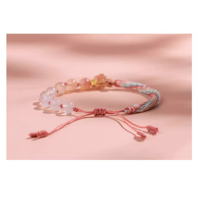 Mythstone Natural Gradient Agate Reincarnation Knot Peach Blossom Wealth Luck Handmade String Bracelet