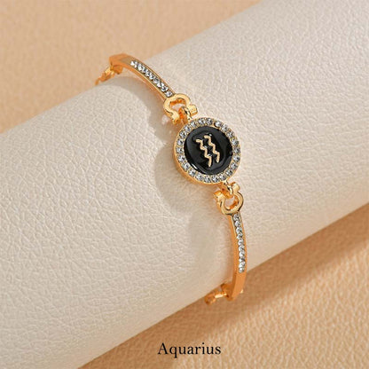 12 Constellations of the Zodiac Rhinestone Chain Adjustable Bracelet