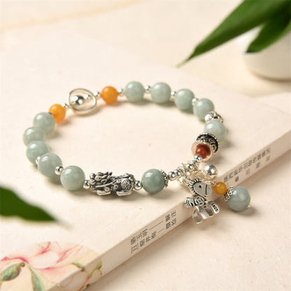 MythStone 925 Sterling Silver Natural Jade Amber PiXiu Pony Success Bracelet