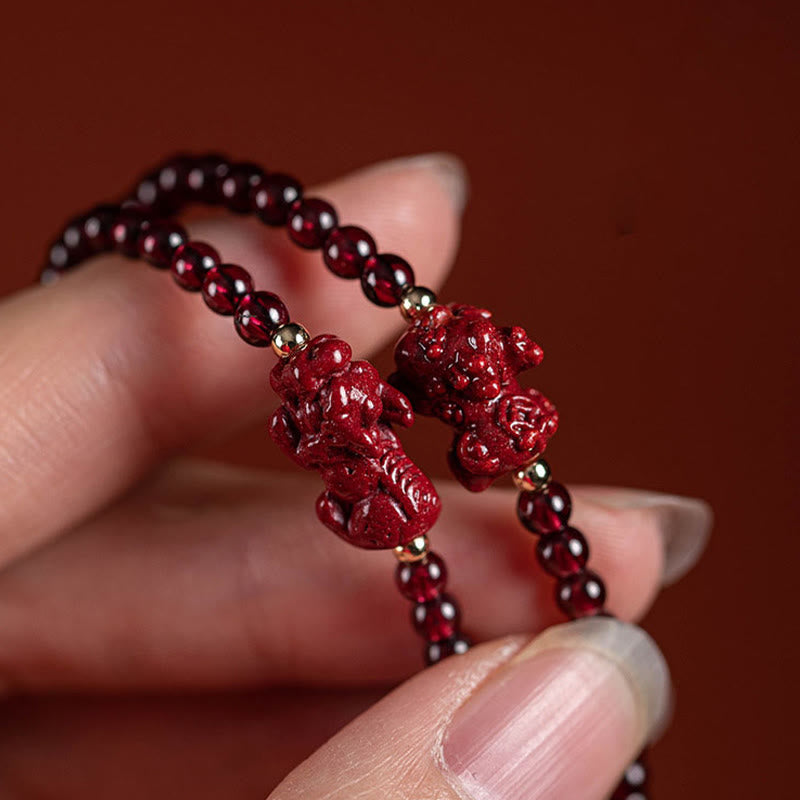 Mythstone Garnet Cinnabar PiXiu Blessing Calm String Bracelet