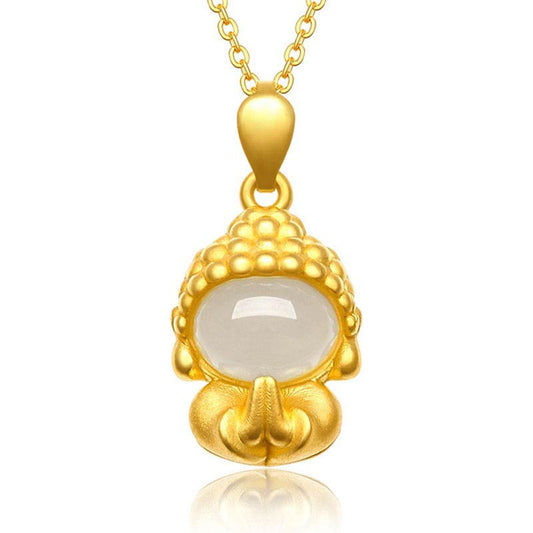 Mythstone White Jade Buddha Success Pendant Necklace