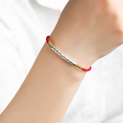 Mythstone Tibetan Buddhist Handmade Mani Mantra Lucky Red String Bracelet