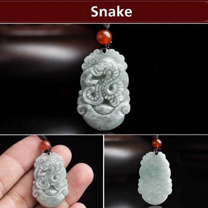 Mythstone Natural Jade 12 Chinese Zodiac Sucess Pendant Necklace